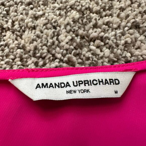 Amanda Uprichard hot pink flutter sleeve v-neck top size M - Picture 6 of 13